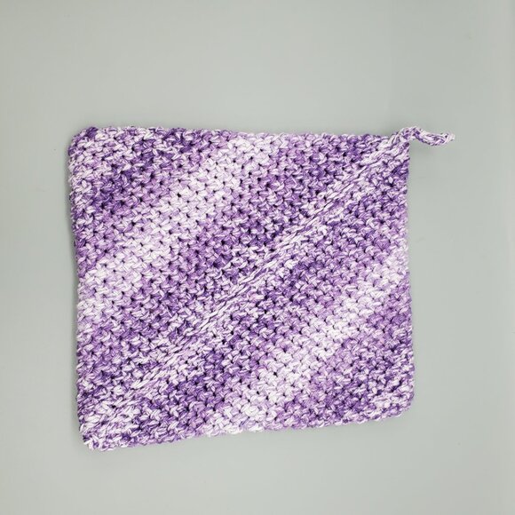 Handmade Crochet Purple/White Potholder Set Double Thickness - Picture 5 of 10
